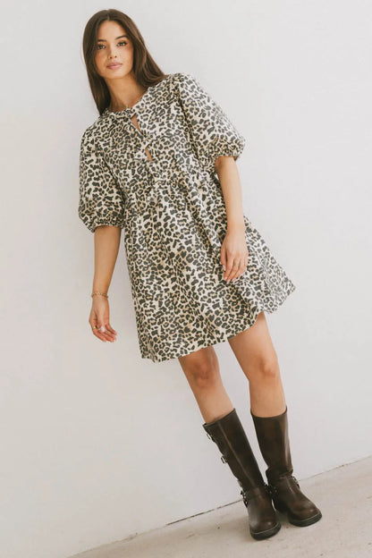 Tori Peplum Mini Dress in Leopard - FINAL SALE