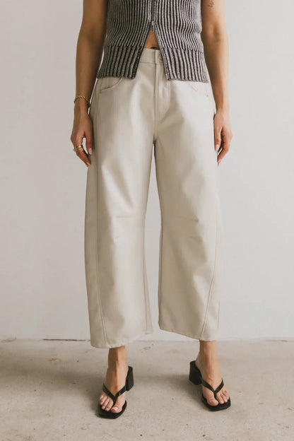 Langston Vegan Leather Barrel Jeans in Sand - FINAL SALE