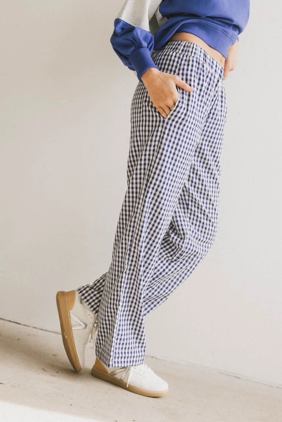 Romero Gingham Pants in Navy - FINAL SALE