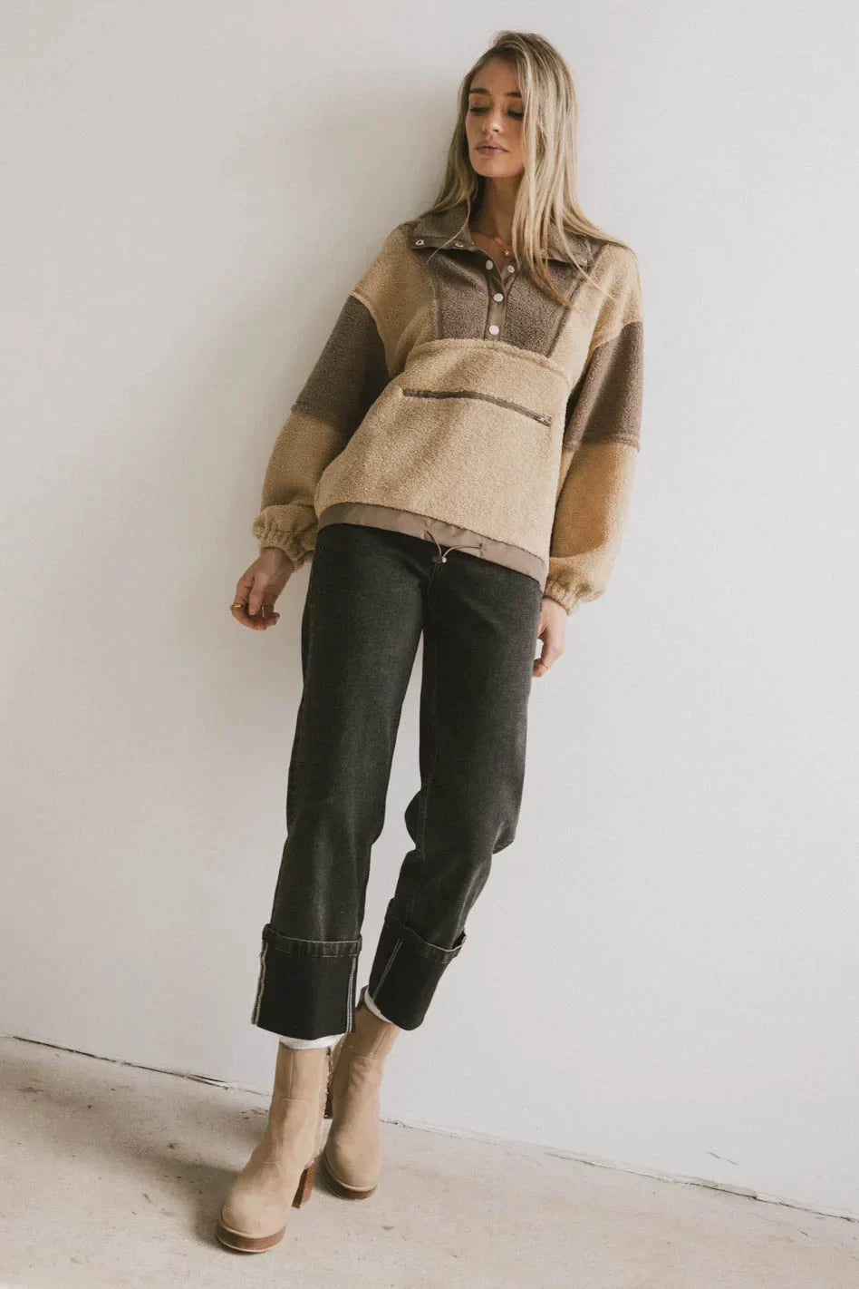 Indra Quarter Zip in Taupe - FINAL SALE