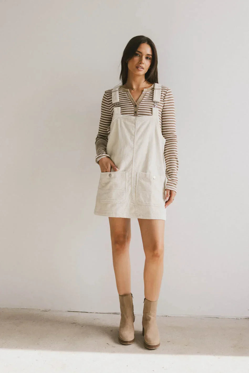 Reid Corduroy Overall Dress in Ivory - FINAL SALE