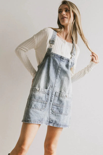Koa Denim Mini Dress in Light Wash - FINAL SALE
