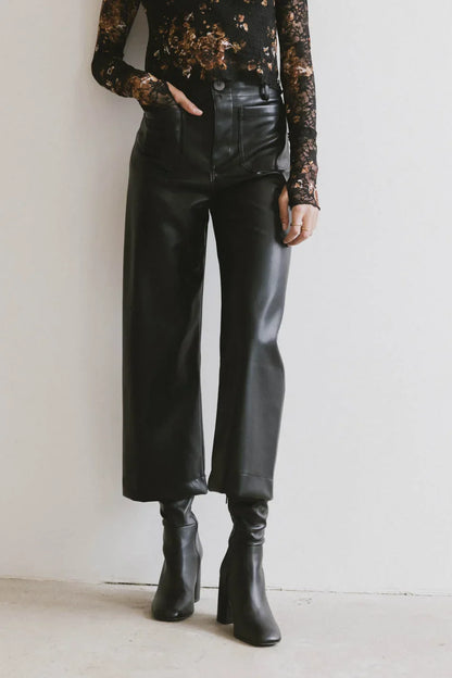 Sadie Wide Leg Pants in Black Leather - FINAL SALE