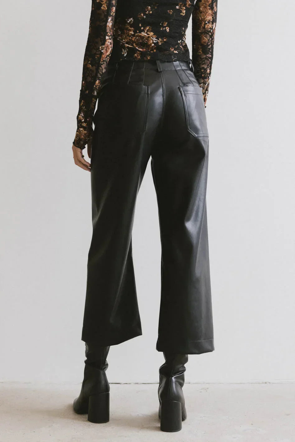 Sadie Wide Leg Pants in Black Leather - FINAL SALE