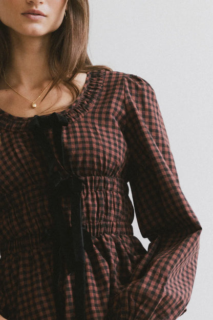 Ella Tie Peplum Blouse in Brick - FINAL SALE