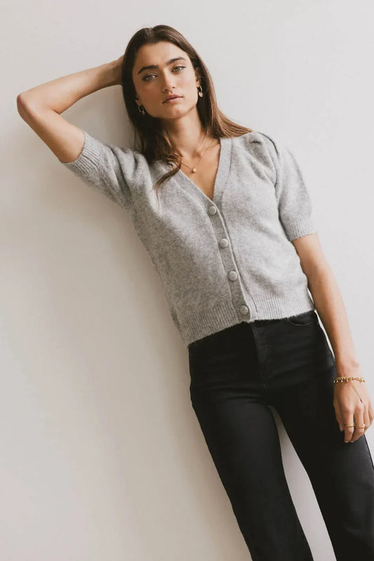 Colletta Short Sleeve Cardigan in Heather Grey - FINAL SALE