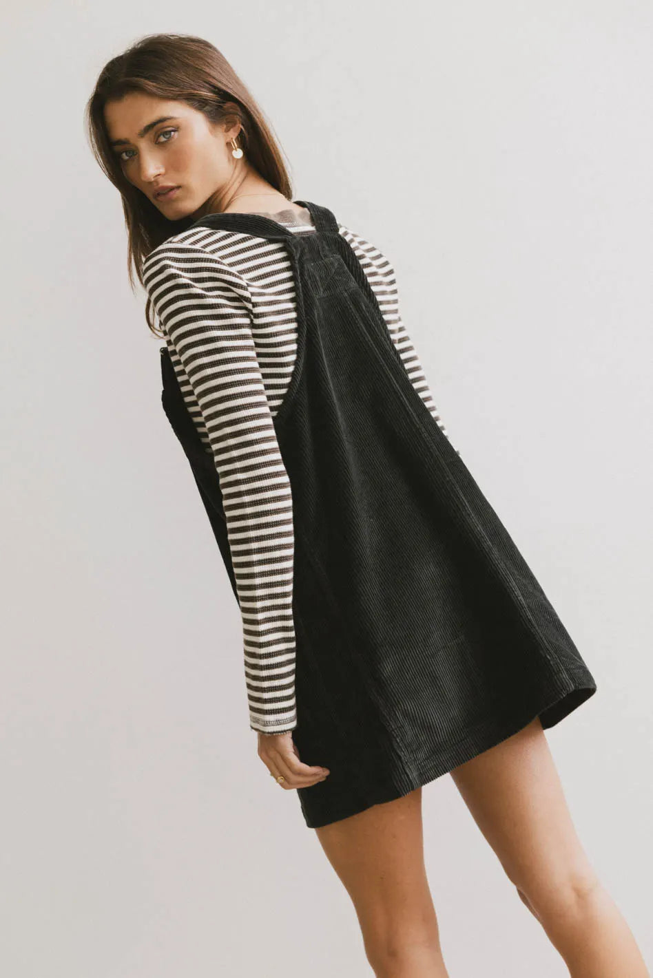 Reid Corduroy Overall Dress in Black - FINAL SALE