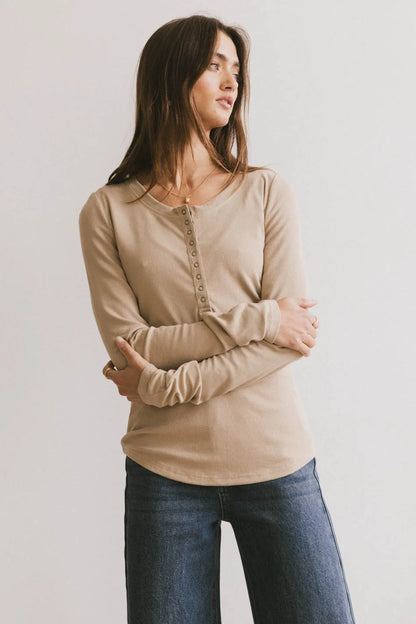 Ivanna Henley Top in Taupe - FINAL SALE