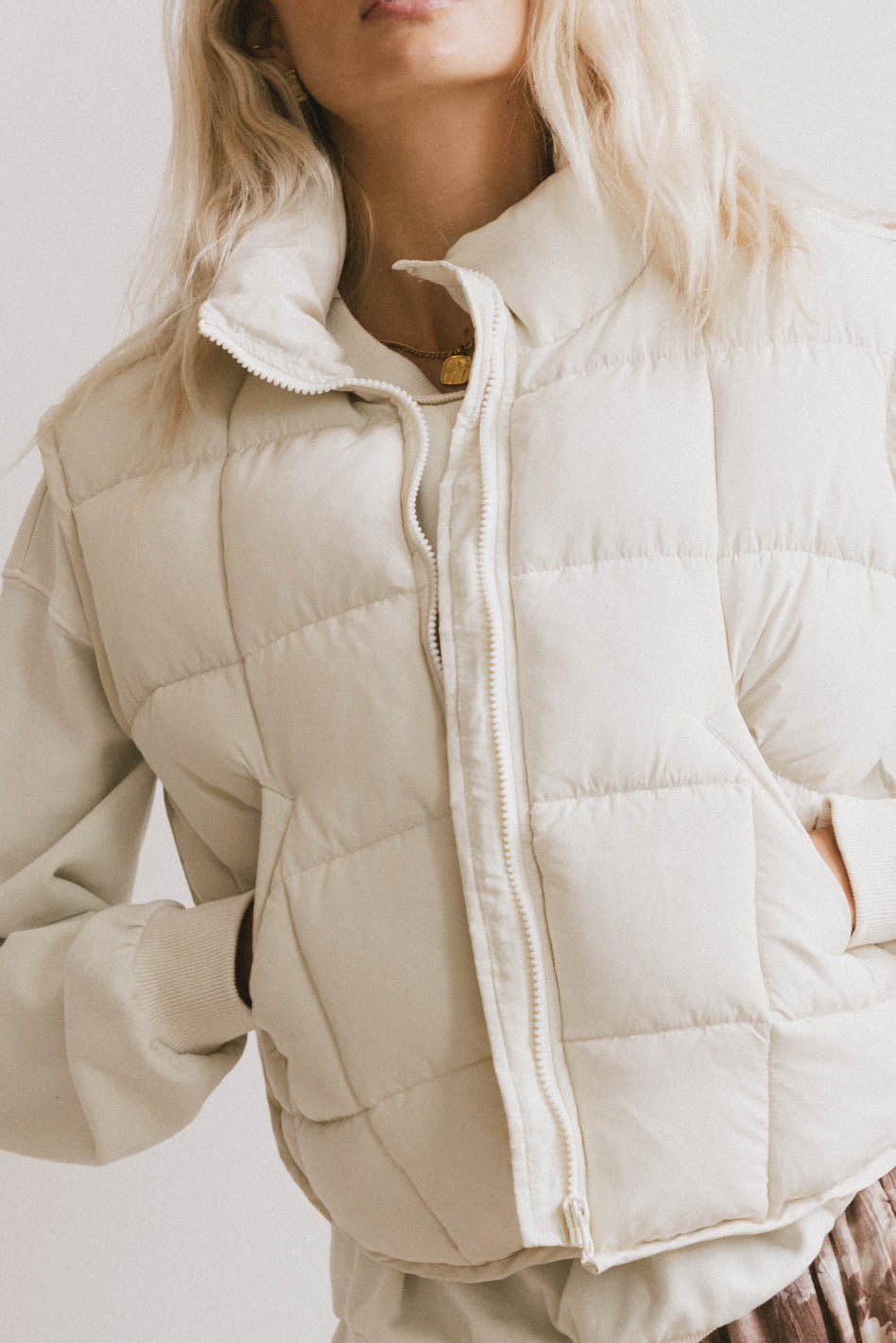 Bellese Quilted Puffer Vest in Bone - FINAL SALE