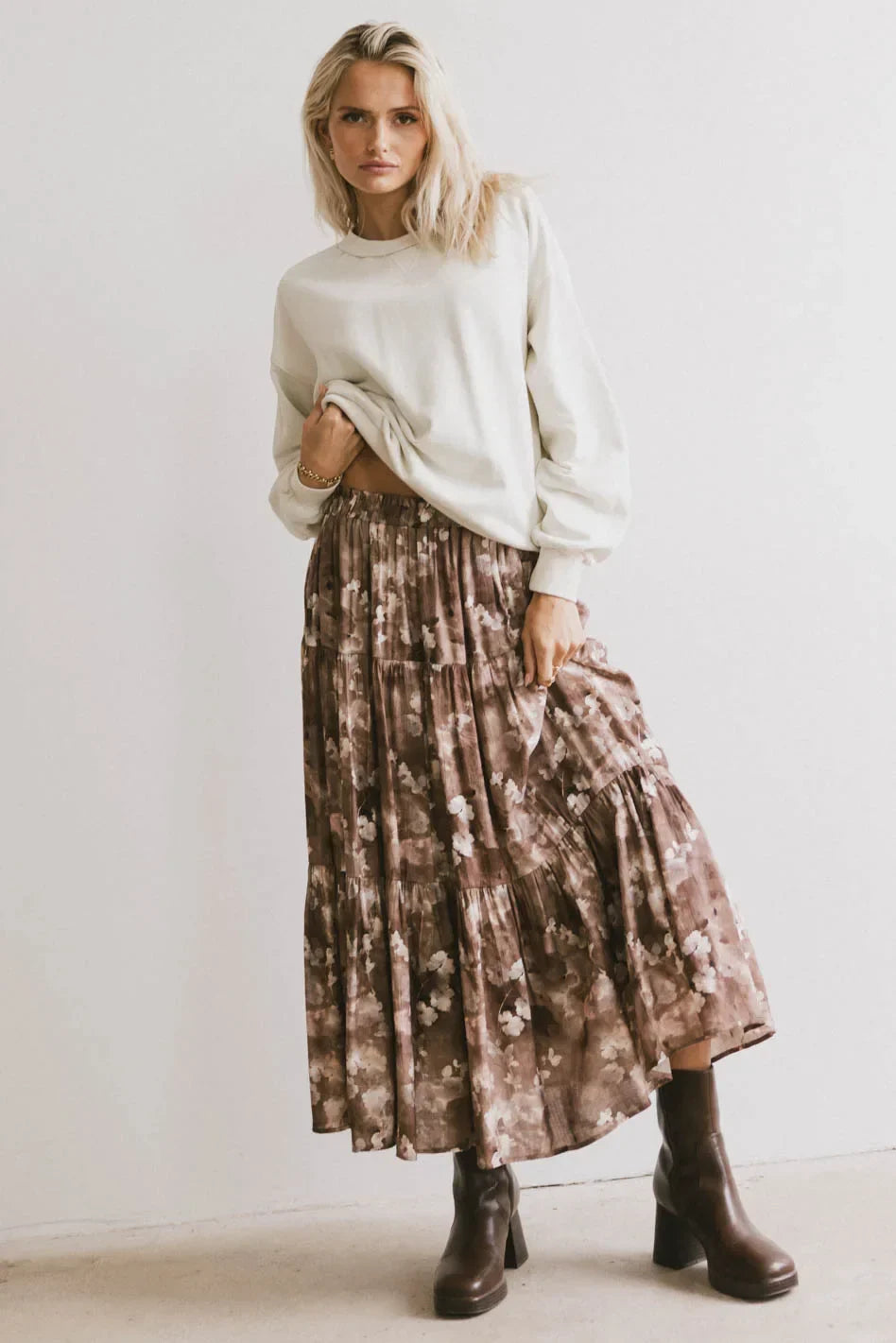Maxine Floral Skirt in Brown - FINAL SALE