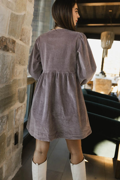 Tyler Peplum Mini Dress in Mauve Corduroy - FINAL SALE