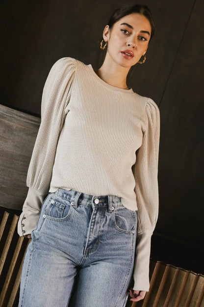 Lettie Waffle Knit Top in Cream - FINAL SALE