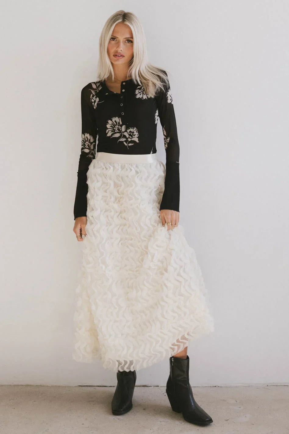 Yani Ruffle Tulle Maxi Skirt in Cream - FINAL SALE