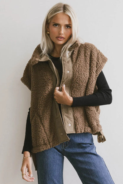 Johanna Sherpa Vest in Brown - FINAL SALE