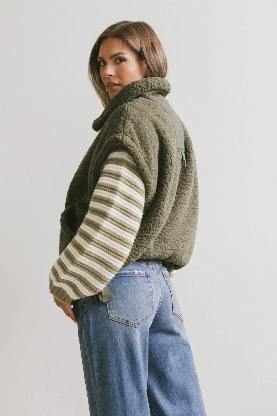 Johanna Sherpa Vest in Olive - FINAL SALE