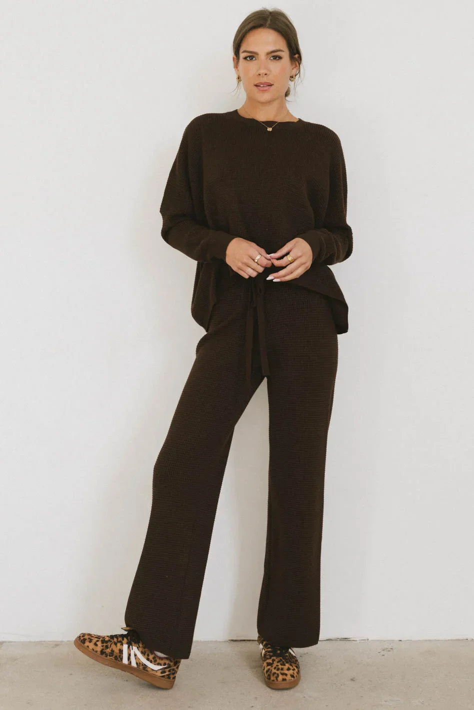 Jesse Waffle Knit Top in Brown - FINAL SALE