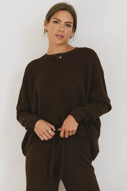 Jesse Waffle Knit Top in Brown - FINAL SALE
