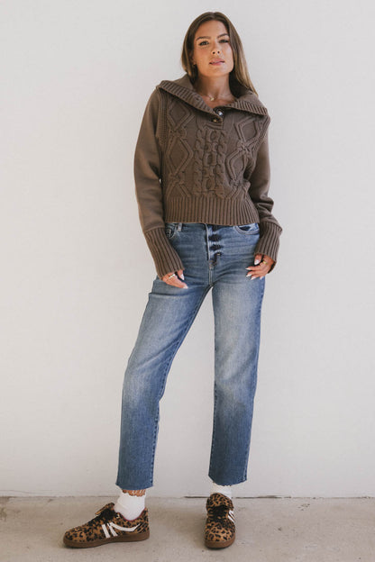 Irene Cable Knit Sweater in Olive - FINAL SALE