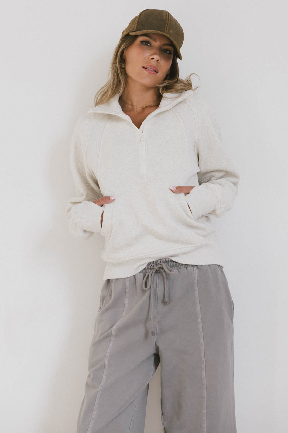 Krista Half Zip in Bone - FINAL SALE