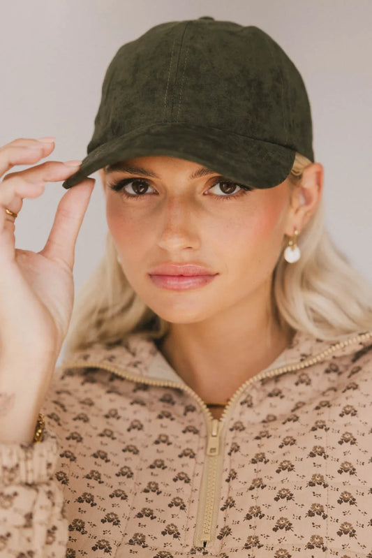 Suede Baseball Cap in Olive - FINAL SALE