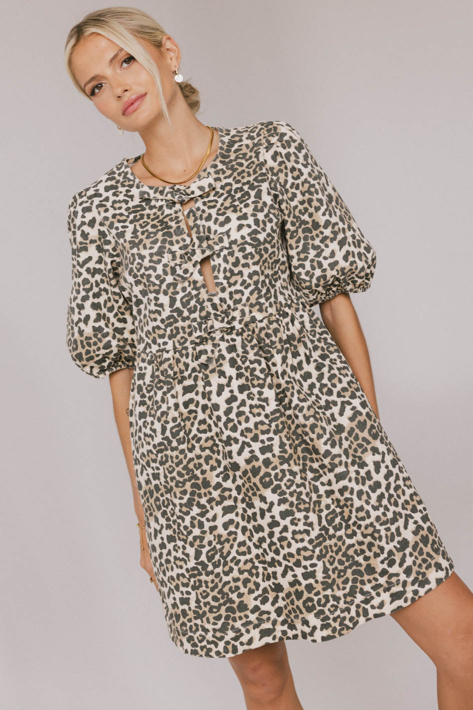 Tori Peplum Mini Dress in Leopard - FINAL SALE