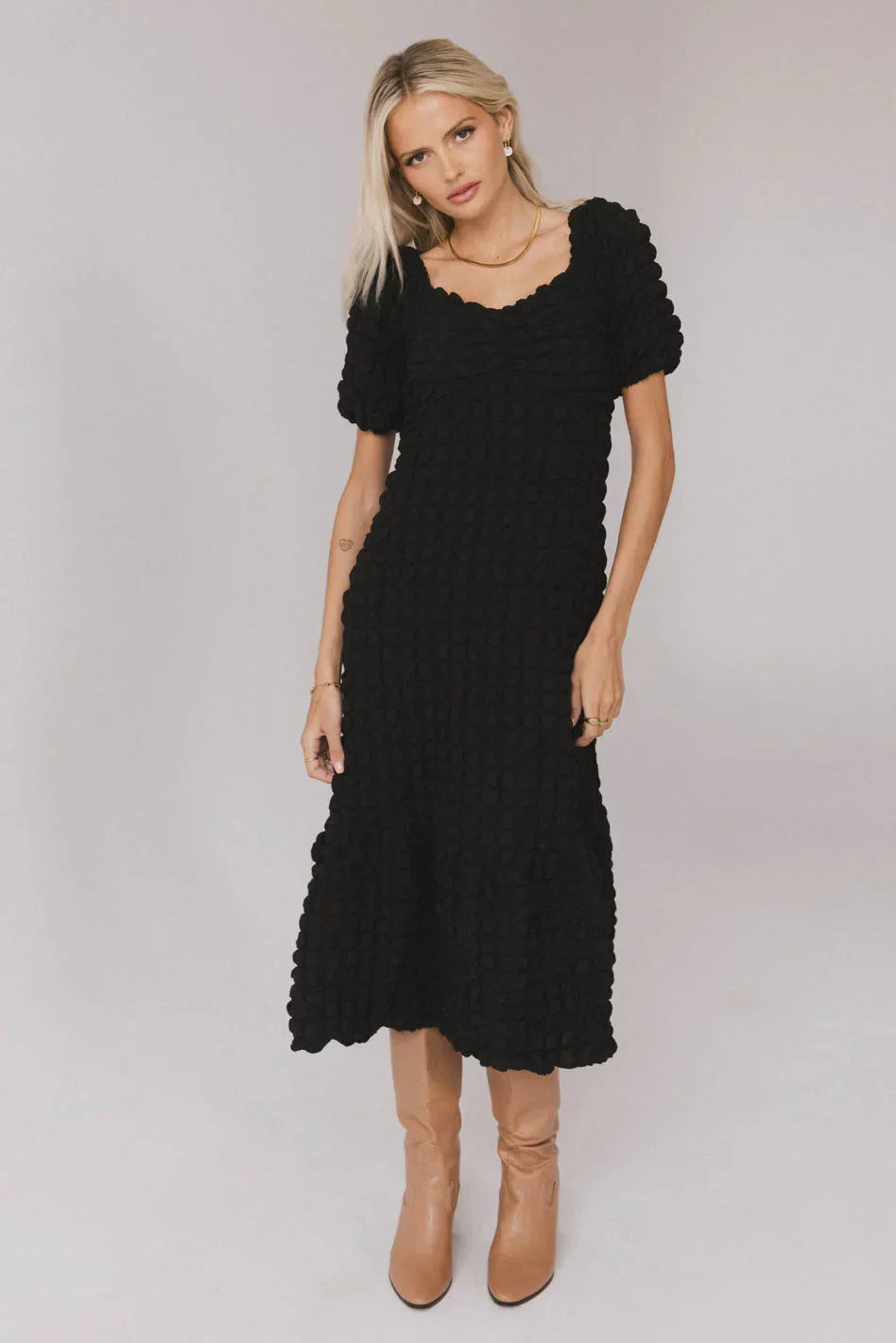 Miley Bubble Texture Dress in Black - FINAL SALE