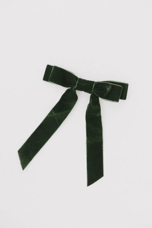 Double Loop Velvet Bow in Green - FINAL SALE