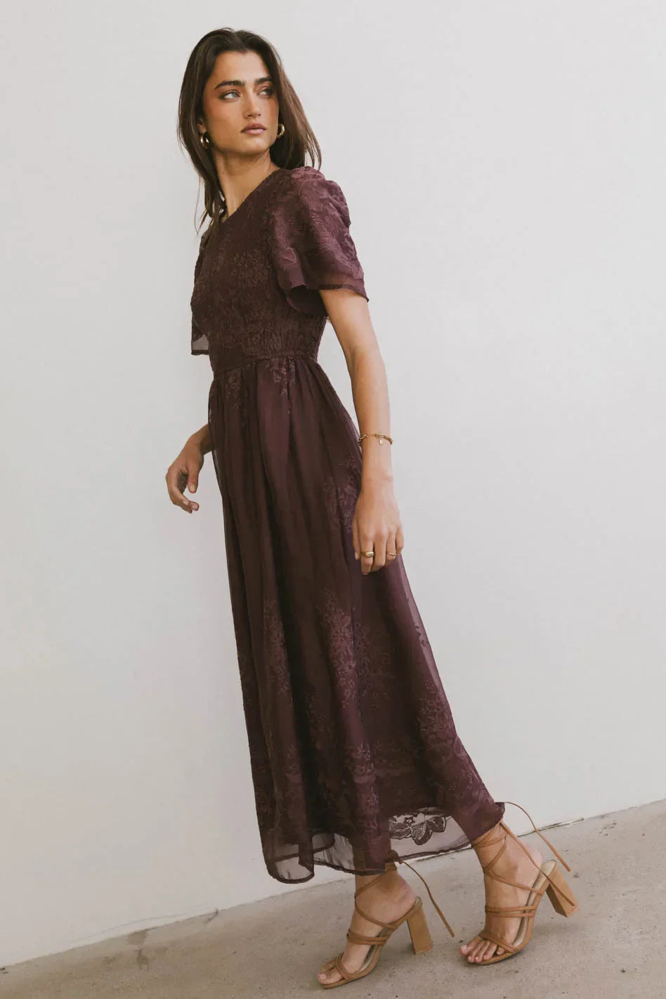Alora Embroidered Dress in Maroon - FINAL SALE