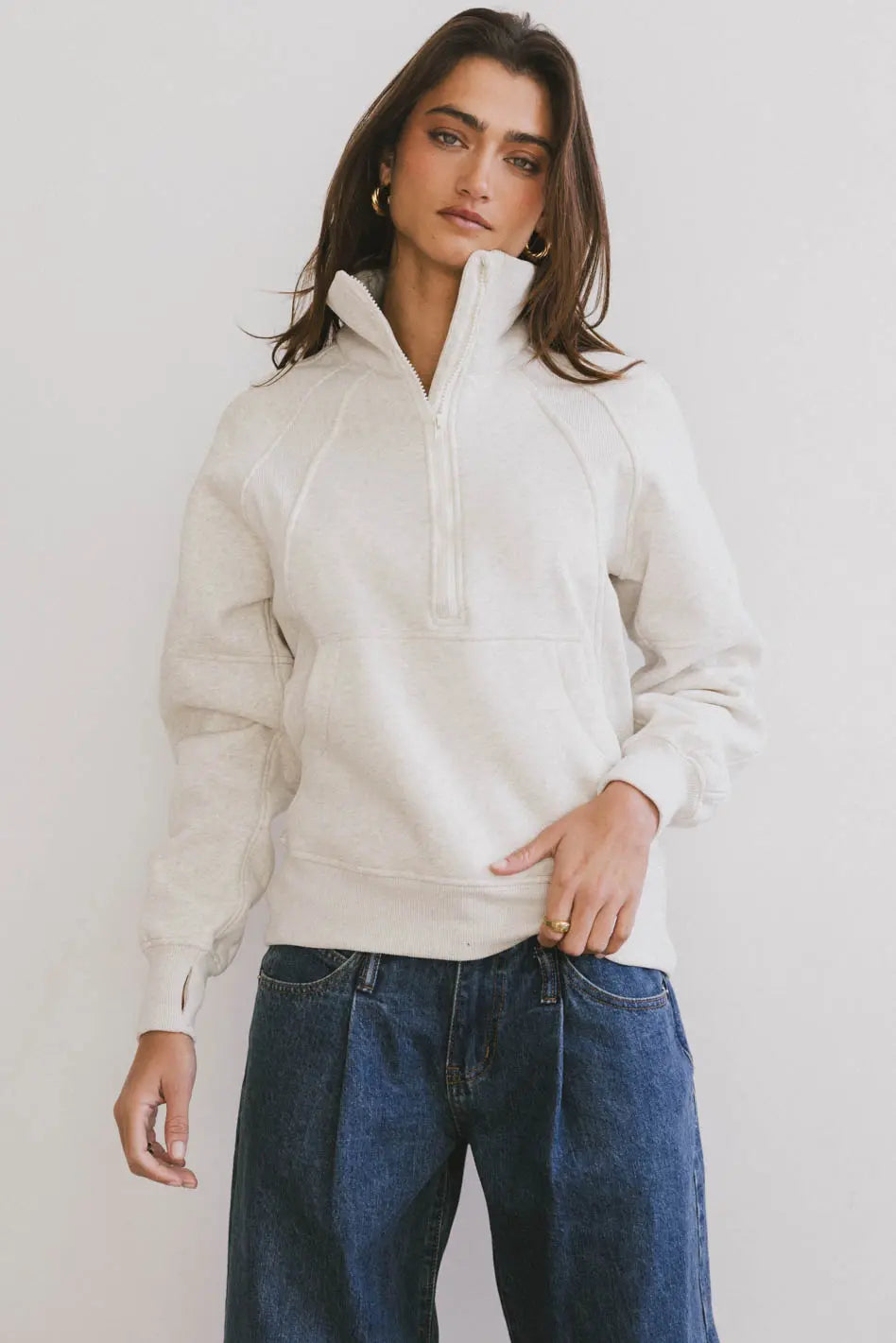 Krista Half Zip in Bone - FINAL SALE