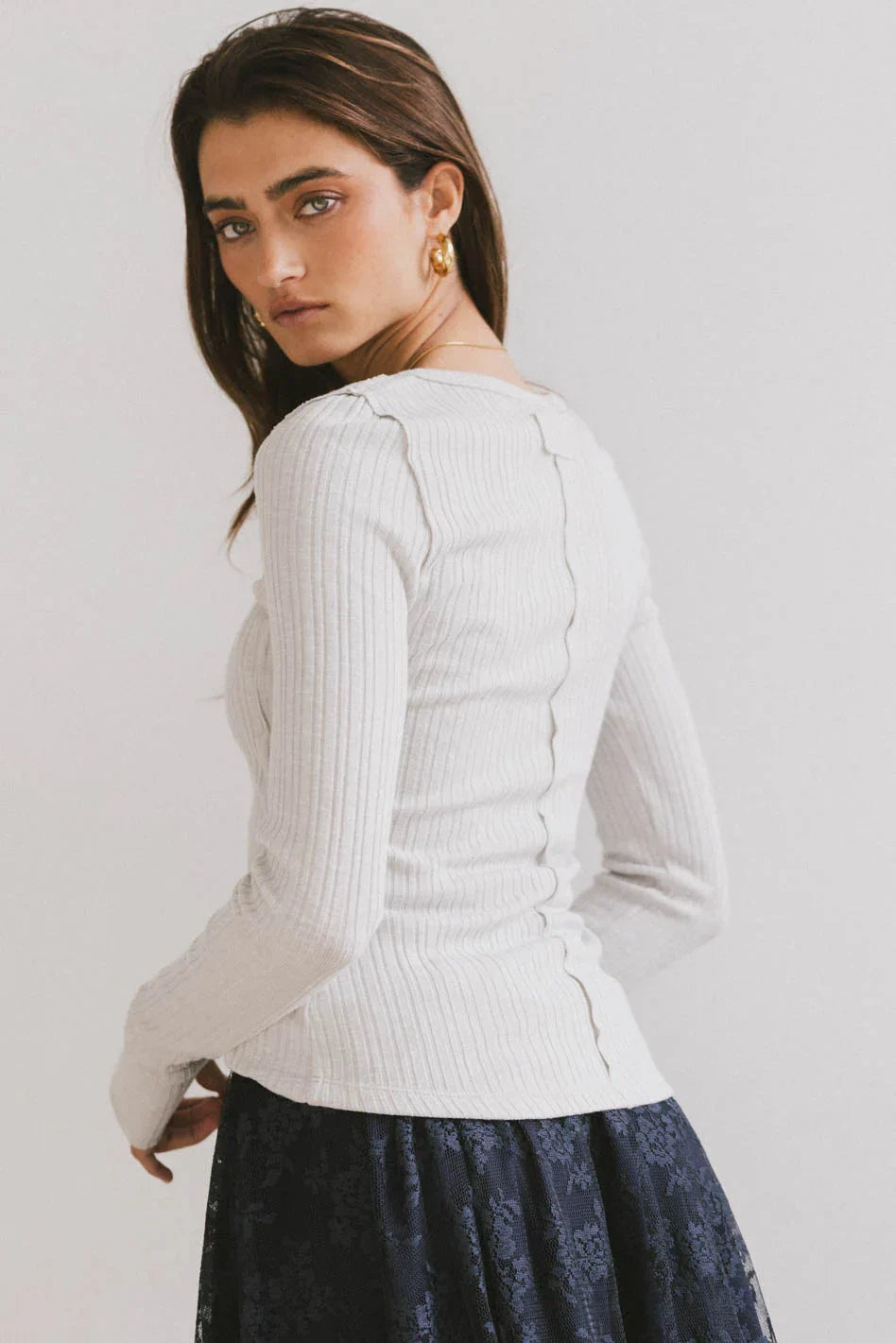 Emmilianne Ribbed Top in Grey - FINAL SALE