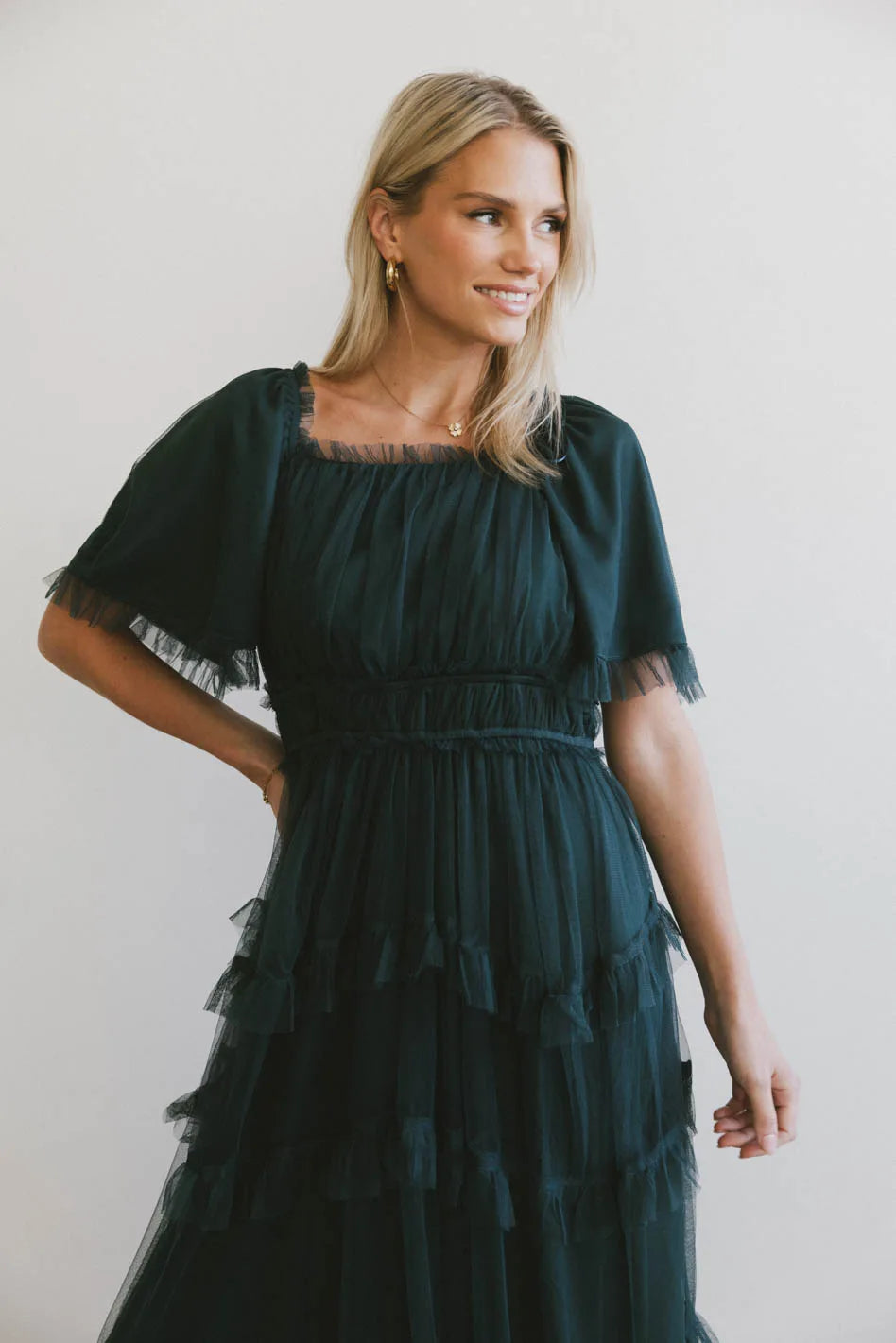 Eugena Ruffled Maxi Dress in Hunter Green - FINAL SALE