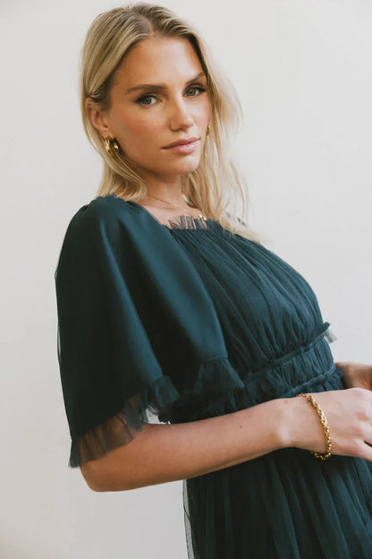 Eugena Ruffled Maxi Dress in Hunter Green - FINAL SALE