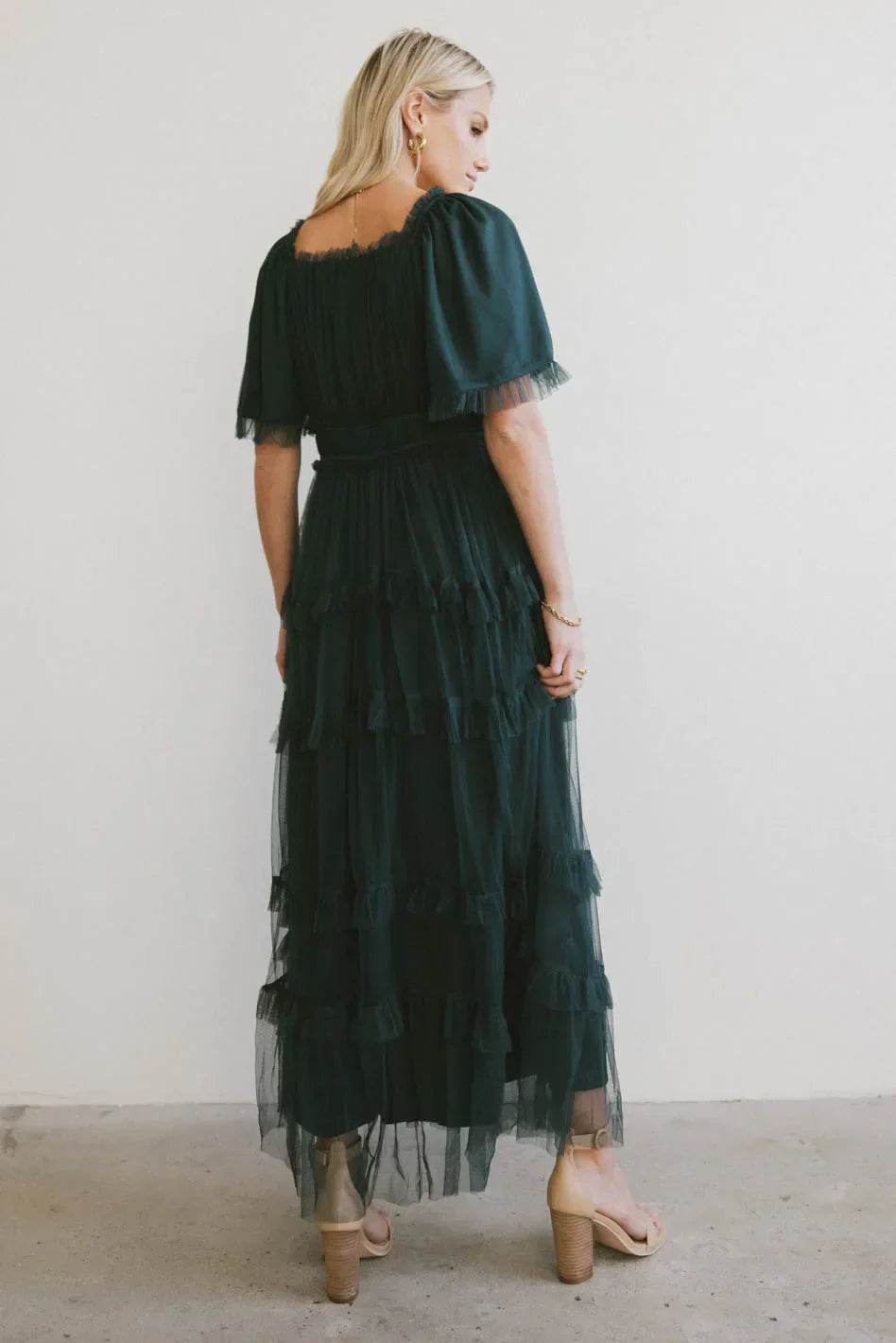 Eugena Ruffled Maxi Dress in Hunter Green - FINAL SALE