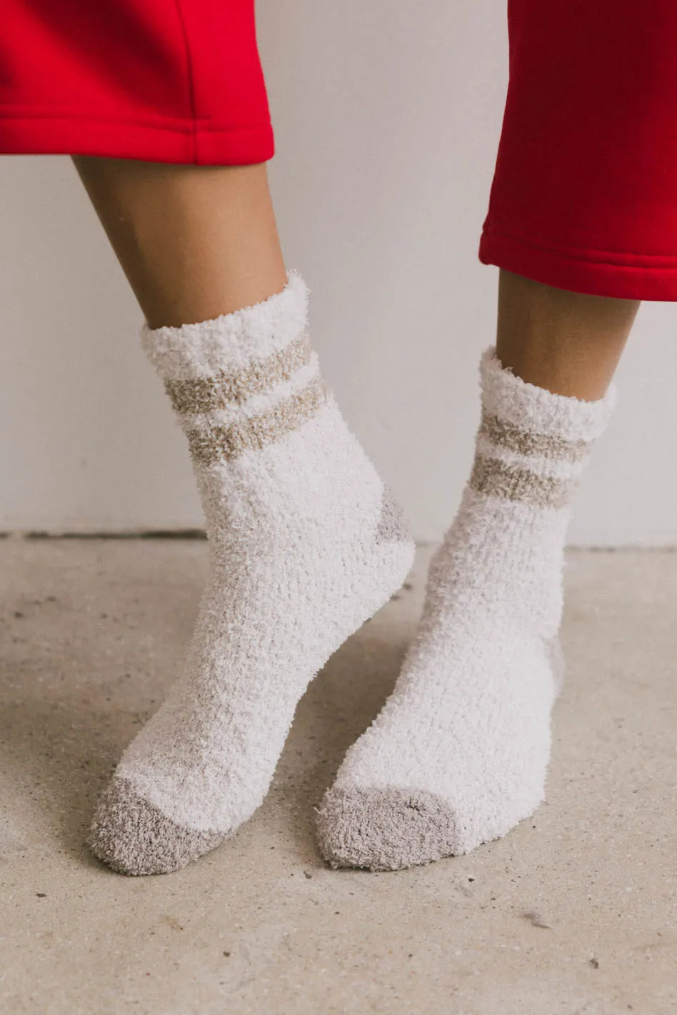 Fuzzy Striped Socks in Ivory - FINAL SALE