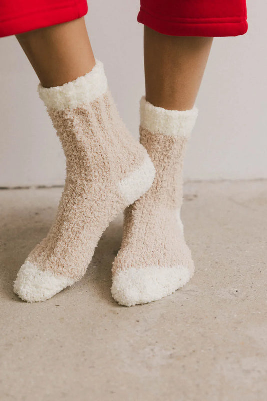 Fuzzy Contrast Socks in Beige - FINAL SALE