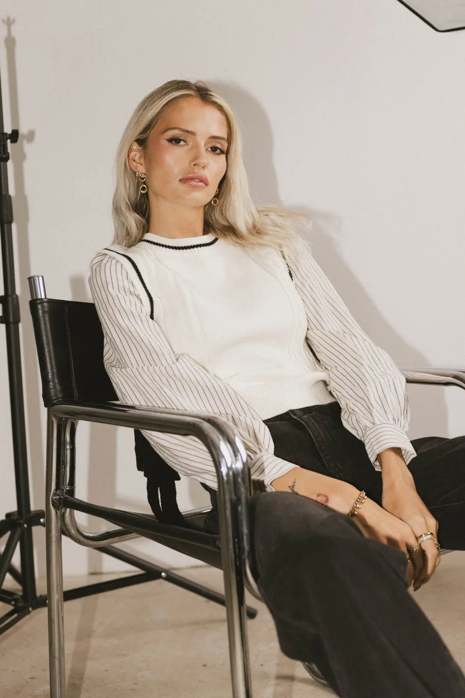 Montie Striped Sweater Top in Cream - FINAL SALE