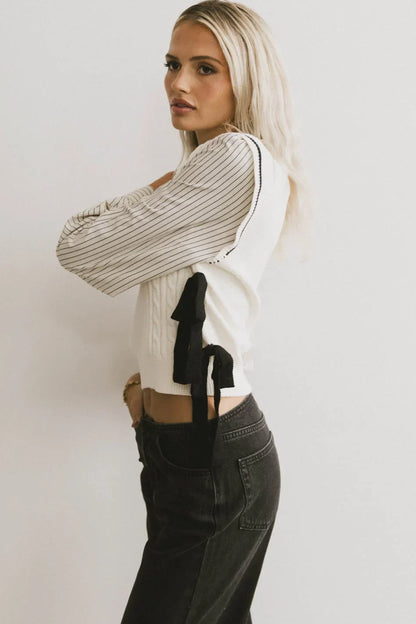 Montie Striped Sweater Top in Cream - FINAL SALE