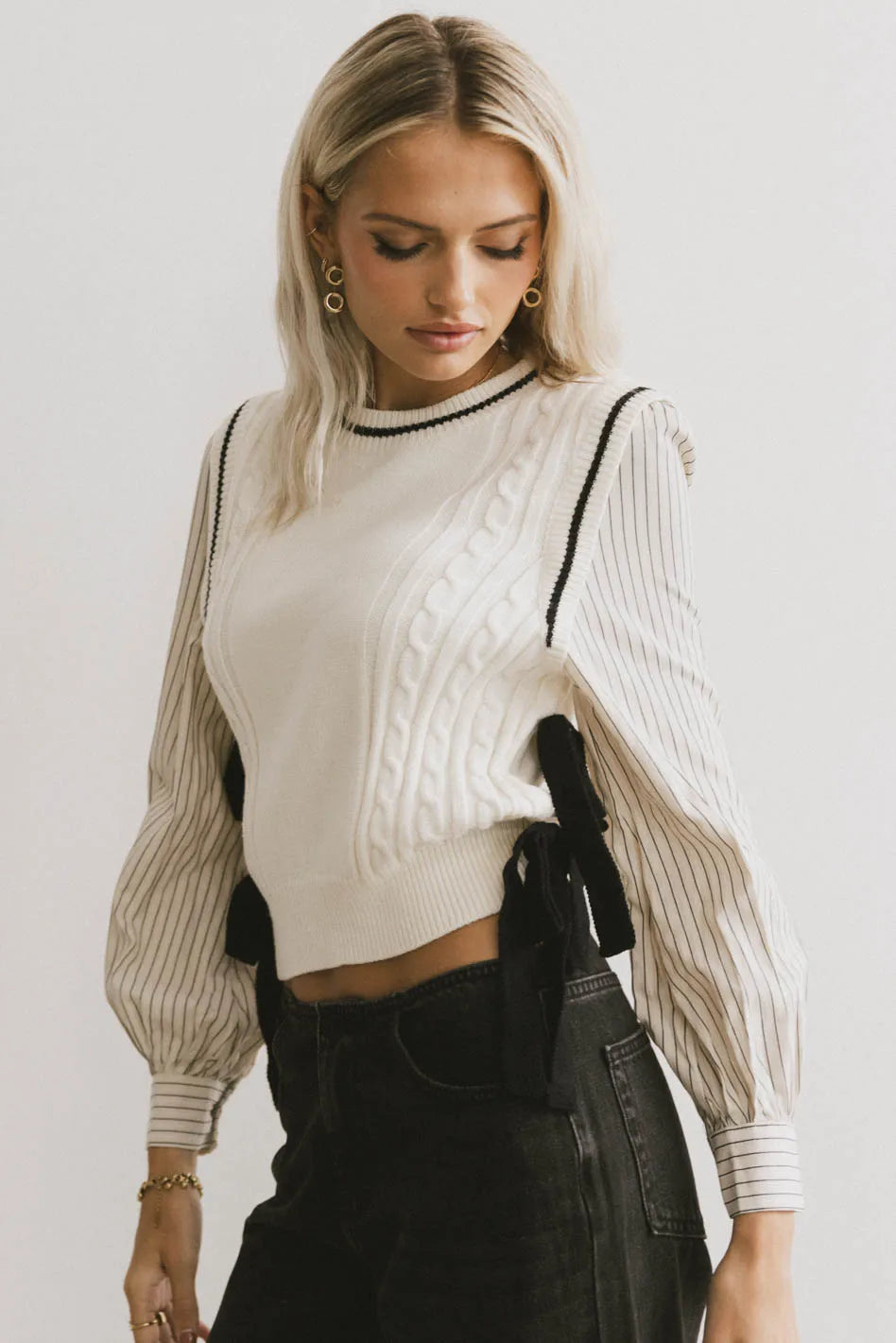 Montie Striped Sweater Top in Cream - FINAL SALE
