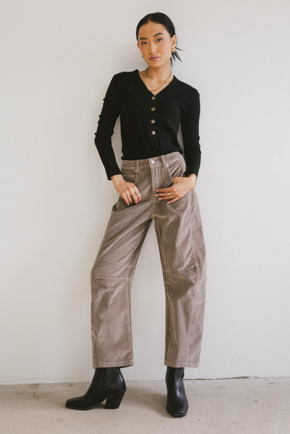 Lisette Barrel Jean in Taupe Corduroy - FINAL SALE
