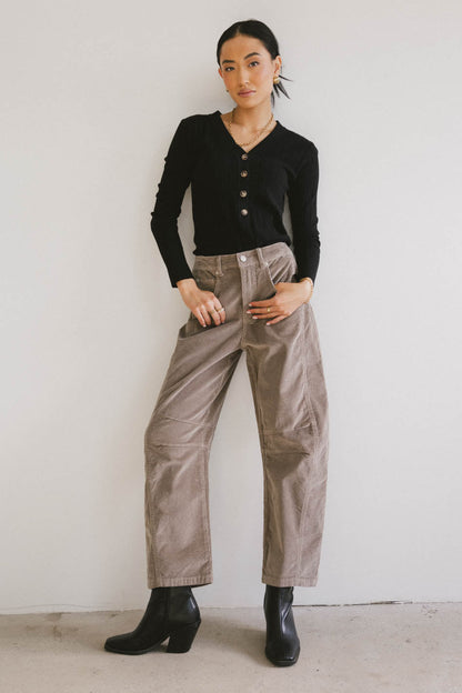 Lisette Barrel Jean in Taupe Corduroy - FINAL SALE