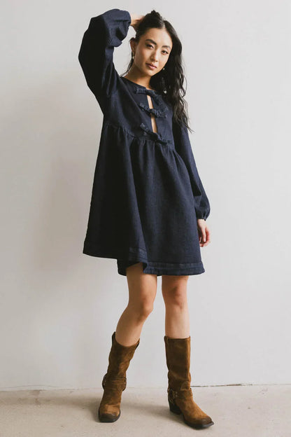 Tyler Peplum Mini Dress in Dark Wash - FINAL SALE