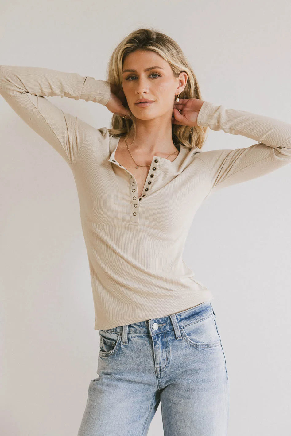 Ivanna Henley Top in Natural - FINAL SALE
