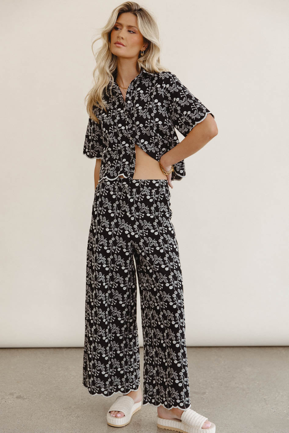 Perrie Floral Wide Leg Pants in Black - FINAL SALE
