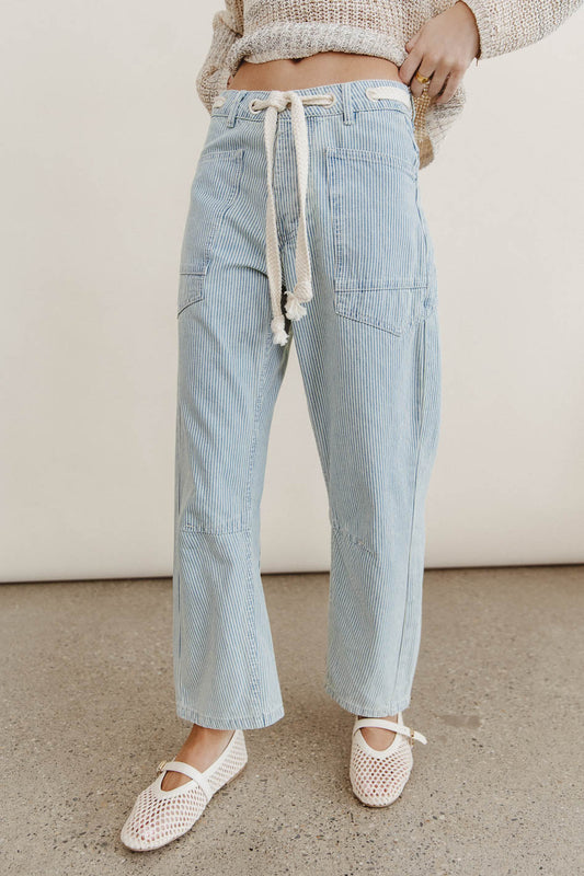Jocelyn Barrel Jeans in Denim Stripe - FINAL SALE