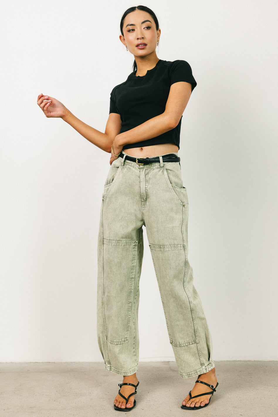 Angela Barrel Jeans in Olive - FINAL SALE