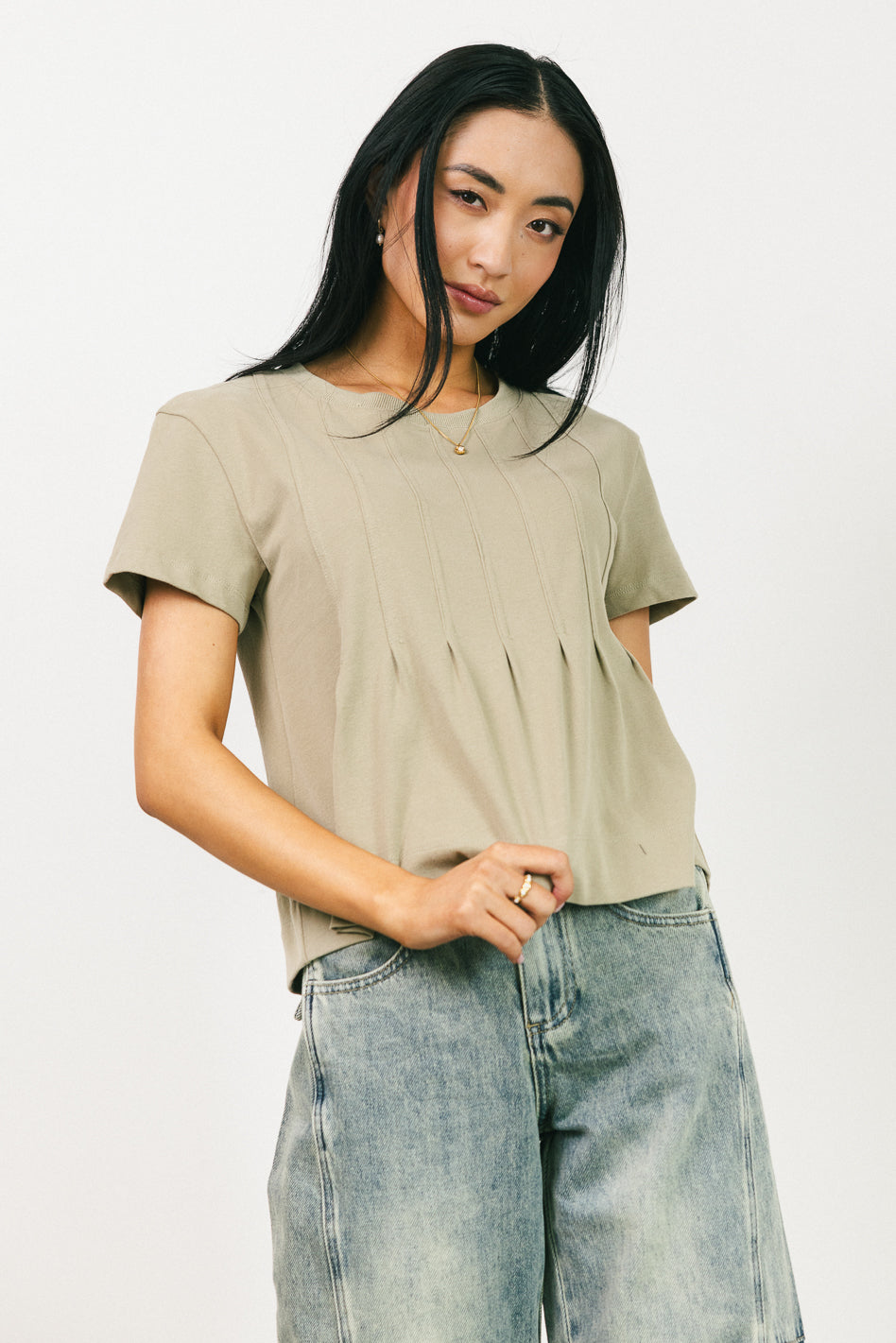 Cattelain Pleated Top in Olive - FINAL SALE