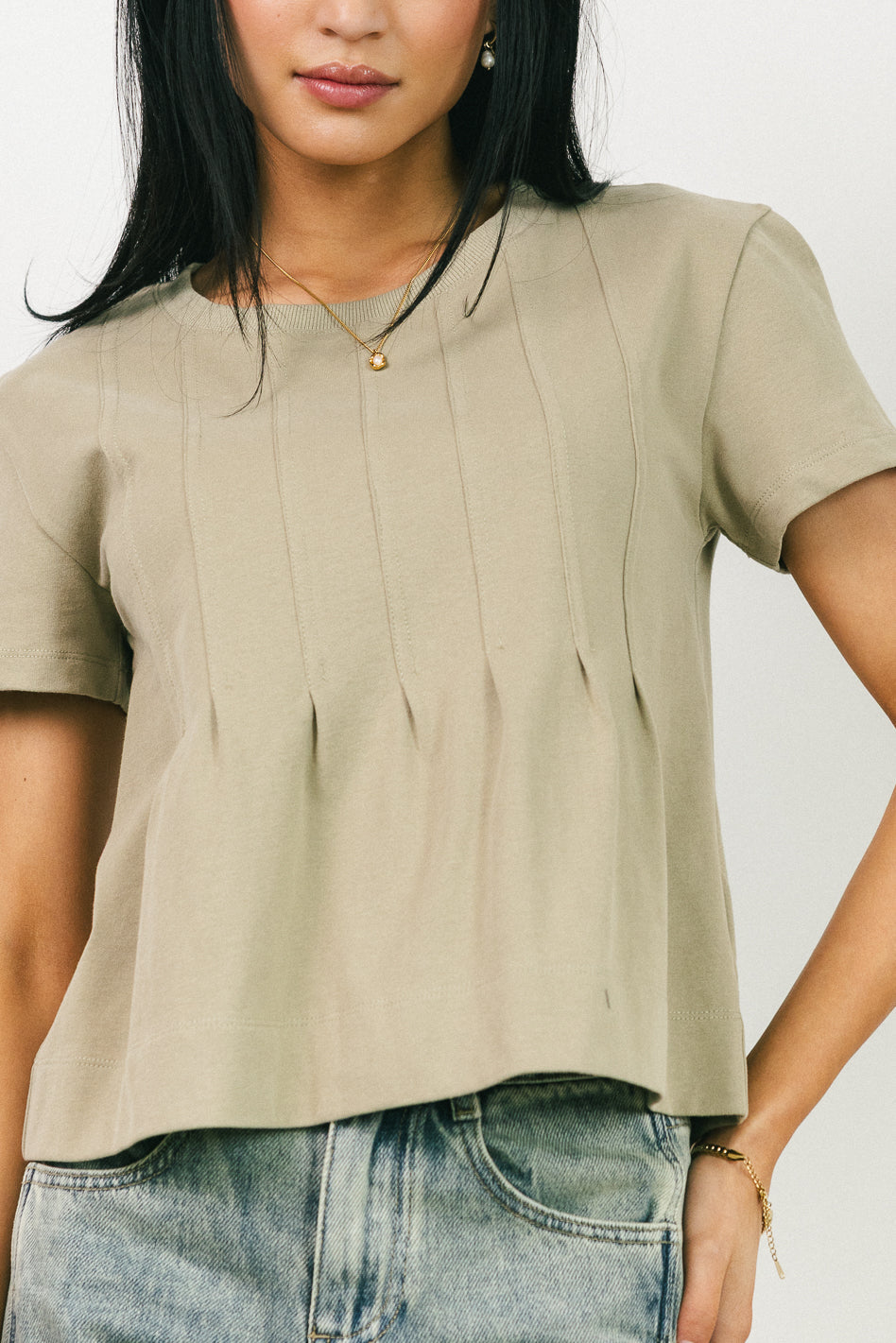 Cattelain Pleated Top in Olive - FINAL SALE