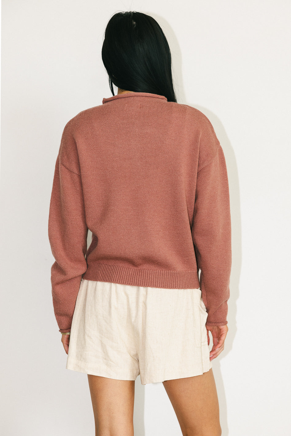 Meli Button Front Knit Sweater in Mauve - FINAL SALE
