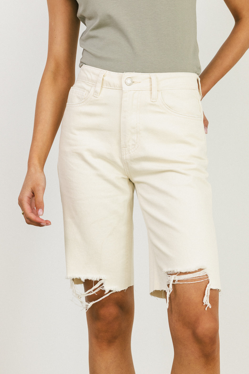 Marlene Denim Shorts in Ivory - FINAL SALE