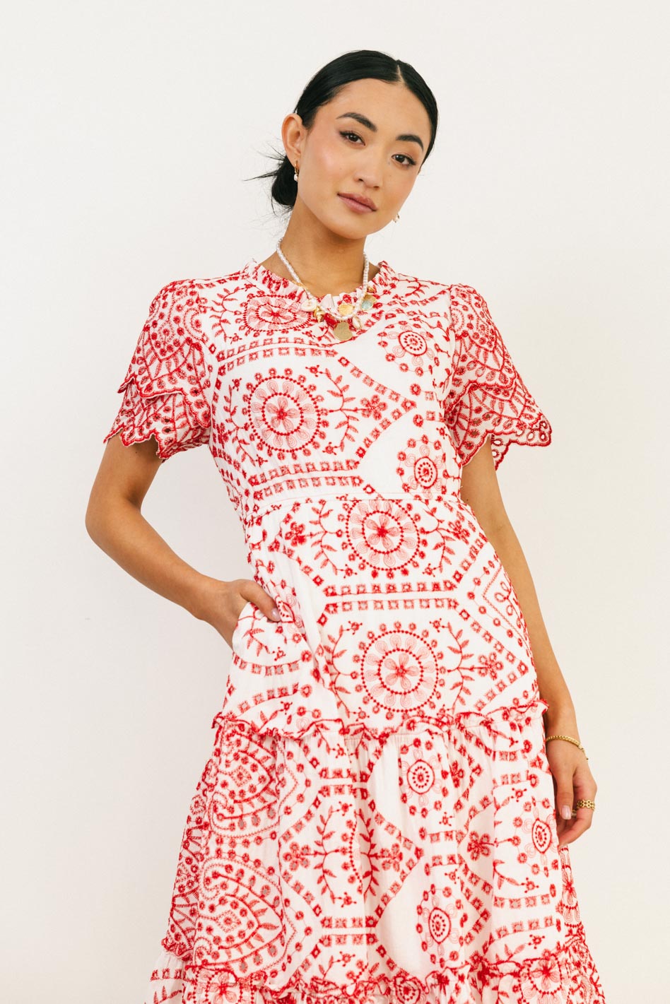 Alena Eyelet Lace Dress in Red - FINAL SALE